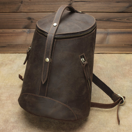 Title 1, Crazy Horse Leather Unisex Backpack, Casual Per...