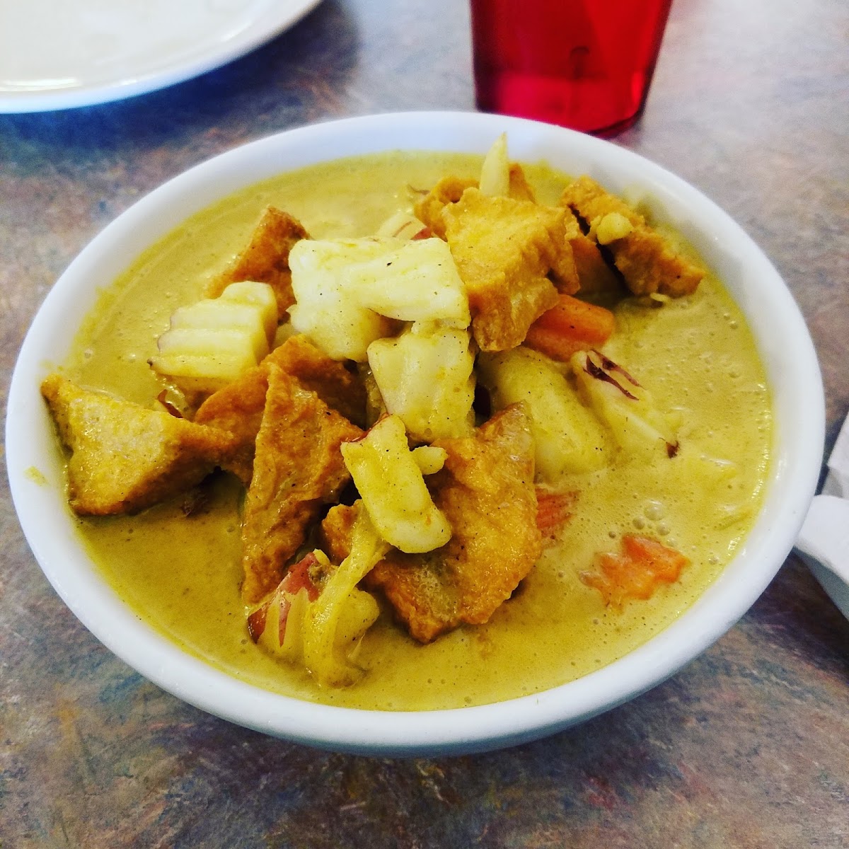 This fried tofu Thai Yellow Curry is delicious, gluten free comfort food!