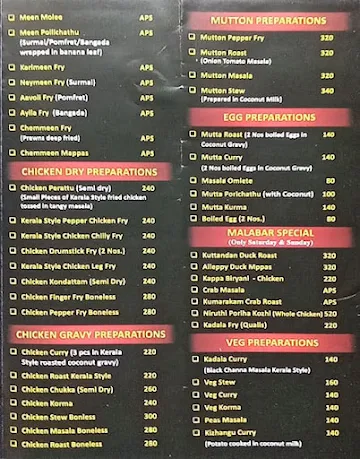 Malabar House menu 