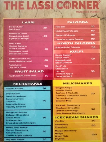 The Lassi Corner menu 