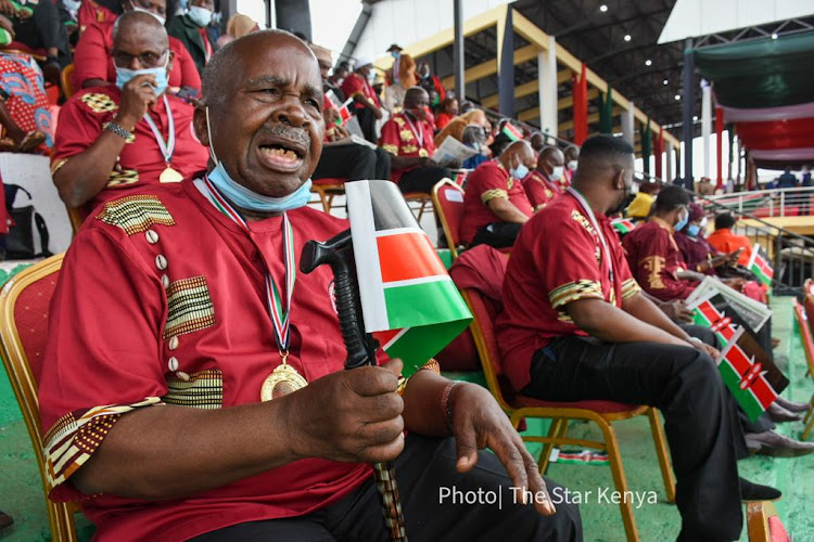 90-year-old James Kamau at Wang'uru Stadium.