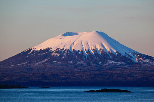 Mount Edgecumbe is a dormant volcano that rises 3,201 feet over Sitka, Alaska. It last erupted about 2,400 years ago.  