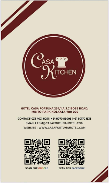 Casa Kitchen menu 