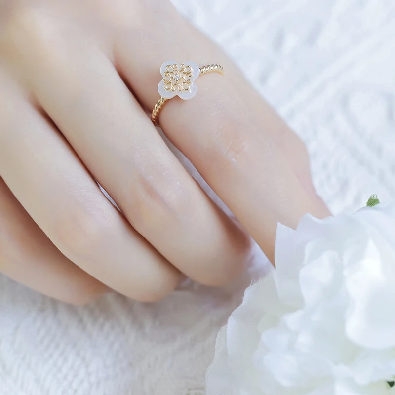 Women's White Butterfly Shell Gold Ring Elegant and unique jewelry Perfect gift for her Delicate design Timeless style a