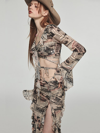 Title 7, Resort Slit Printed Mesh Ruffle Skirt, Stylish ...