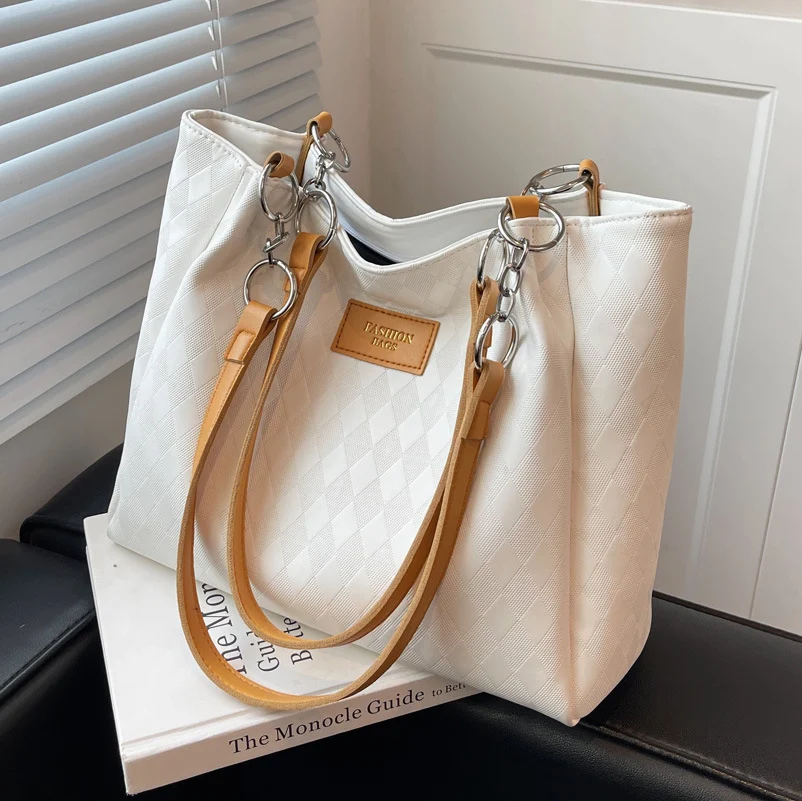 Rhombus patroon tote bag met ketting, schoudertas voor dames, ideaal voor winkelen. Stijlvol, ruim en praktisch.