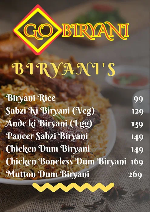 Go Biryani menu 