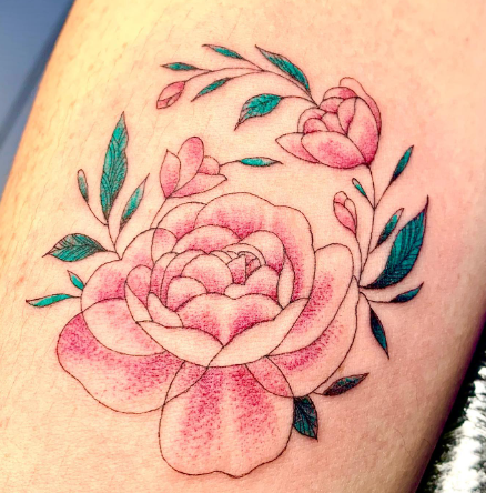 Pink Dot Work Peony Flower Acceptable Tattoo