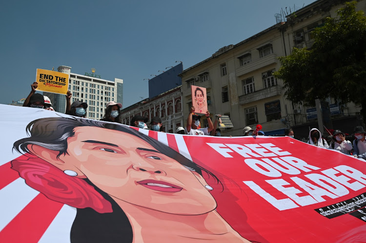 Demonstrators protest against the military coup in Yangon, Myanmar, in tis February 17 2021 file photo. Picture: REUTERS