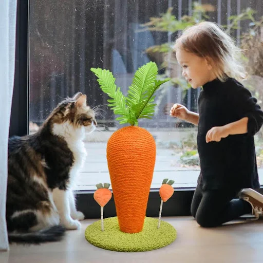 Cat Scratching Post Sisal Scratch Posts Carrot Shaped Interactive Toys Vertical Scratcher For Indoor Cats & Kittens Trai
