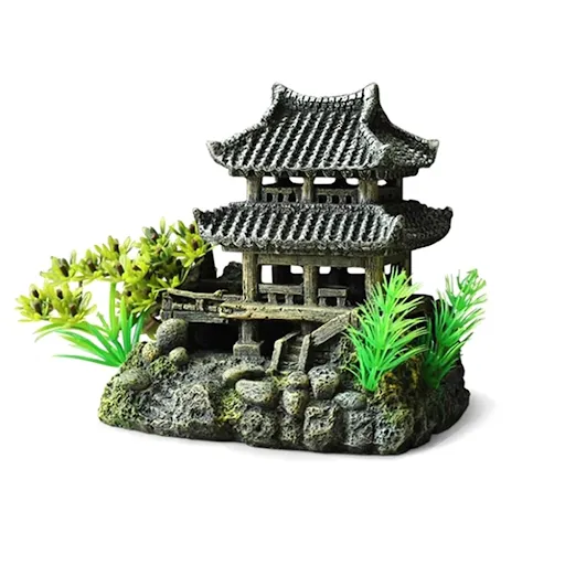 Resin Chinese 3D Printing Ancient Architectural Model Fish Shrimps Shelter House Layout Props For Fish Tank Aquarium Dec