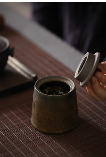Title 2, Tiny Gilt Ceramic Tea Caddy Small Stoneware. Ke...
