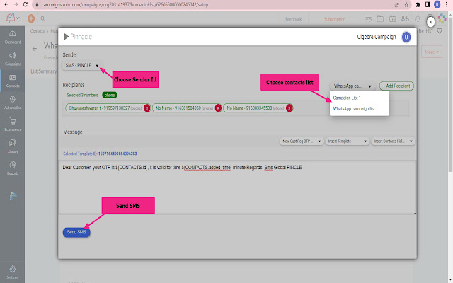 Pinnacle SMS/WhatsApp for Zoho Campaigns chrome extension