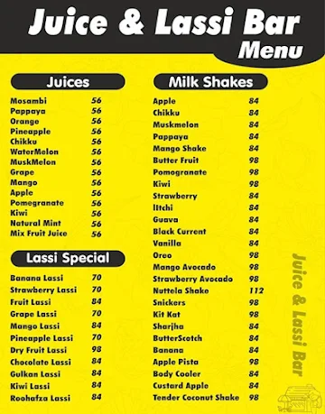 Juice & Lassi Bar menu 