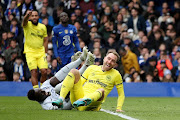 Brentford's Christian Eriksen after scoring their second goal against Chelsea on Saturday.