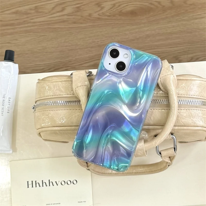 Jednostavna Plavo-Bela-Zlatna Cvetna Futrola za Telefon, Otporna na Padove, Jednostavan Dizajn, Štiti i Ulepšava Telefon