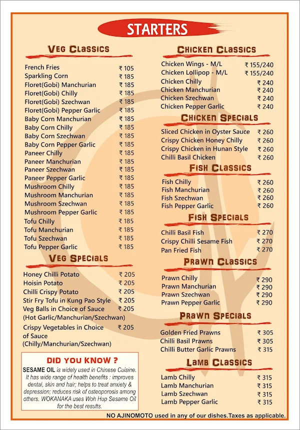 Wokanaka menu 