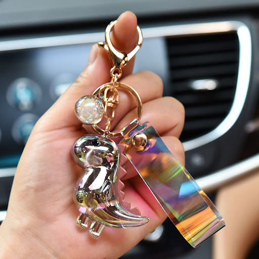 Title 3, Cartoon Dinosaur Car Keychain with Leather Rope...