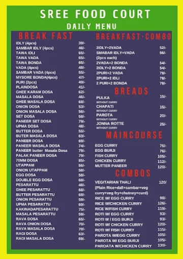 Sree Food Court menu 