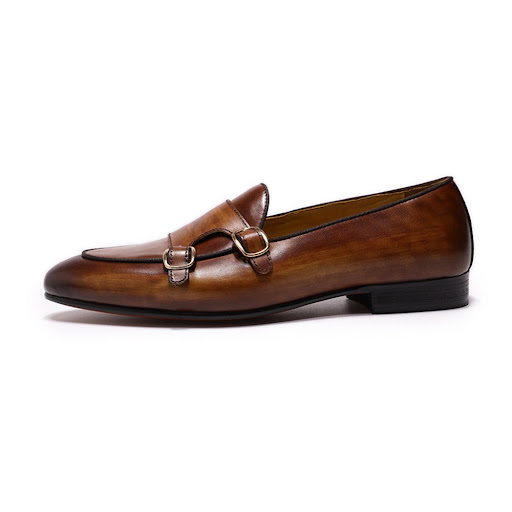 Title 15, Double Buckle Mens Shoes Top Layer Cowhide Lea...