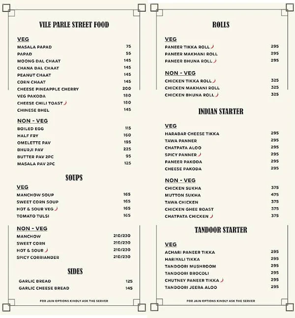 Bombay 57 Family Restaurant & Bar menu 