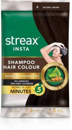 Streax Insta Natural Brown 4 Hair Color Shampoo - 7.5 ml