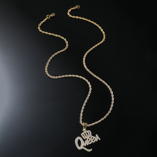 Title 3, European Hip Hop Diamond Queen Letter Pendant. ...