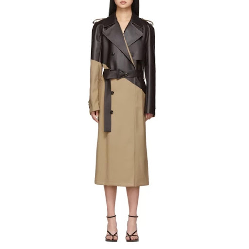 Title 1, Over the knee leather trench coat with suit col...