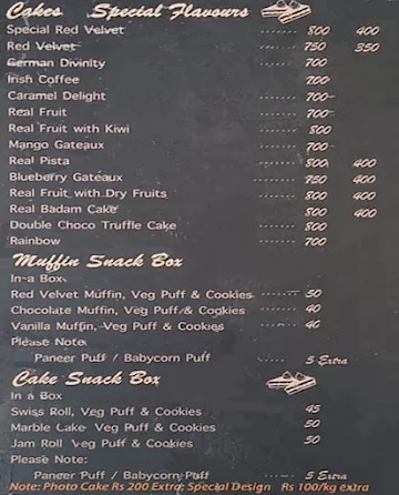 Cake Stop menu 