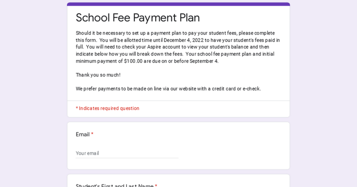 School Fee Payment Plan