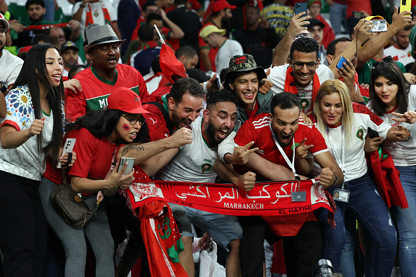 Morocco fans during the World Cup round of 16 match between Morocco and Spain at Qatar's Education City Stadium on December 6 2022.