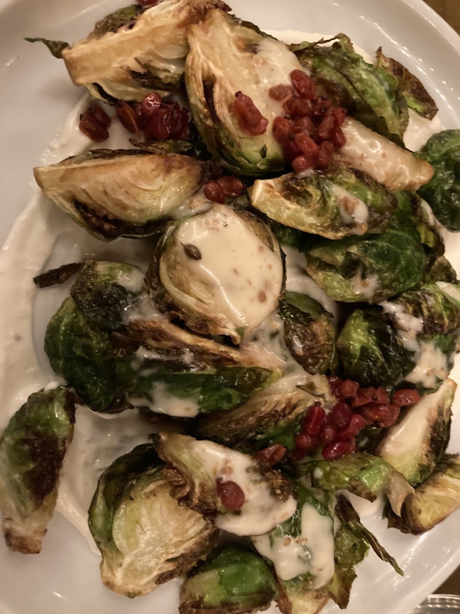 Crispy brussels with pomegranate and a lemon-yogurt sauce. The rest of my dishes looked so good, I forgot to take pics before eating!