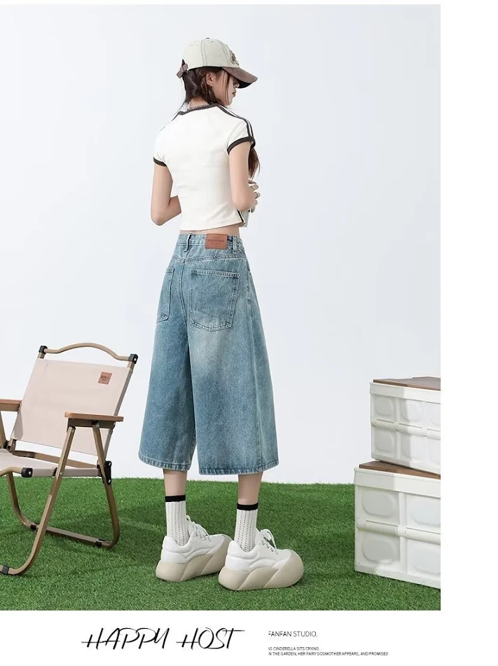Dames American-style wide-leg cropped jeans zomer. Comfortabele, luchtige jeans voor warme dagen. Ideaal voor een zomerse look.