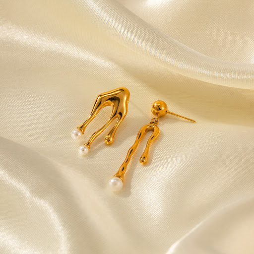 Title 2, Fashionable stainless steel pearl-studded earri...