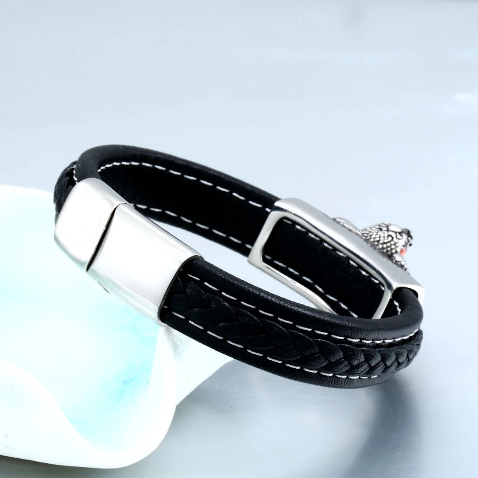 Bracelet Cobra Homme Acier Titane avec Ornement Rétro Personnalisé et Cuir, Élégance Intemporelle