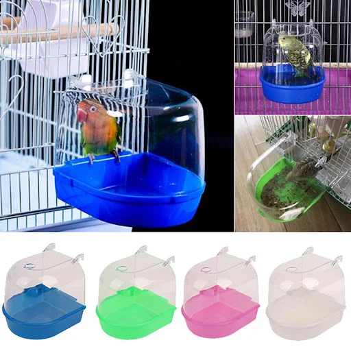 1Pc Plastic Bird Water Bath Box Parrots Parakeet Hanging Birdbath Cage Bathtub Bird Bath Bird Water Bath Tub Pet Bird Bo