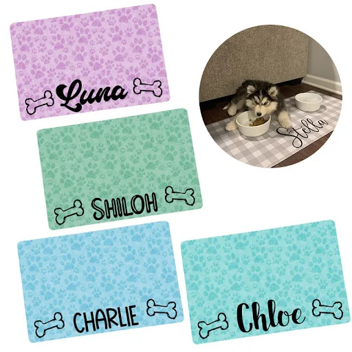 Design Custom Name Pet Pad Dog Pad Cat Pad Pu Waterproof and Non Slip Household Pet Plate Bowl Beverage Pad Feeding Pet 