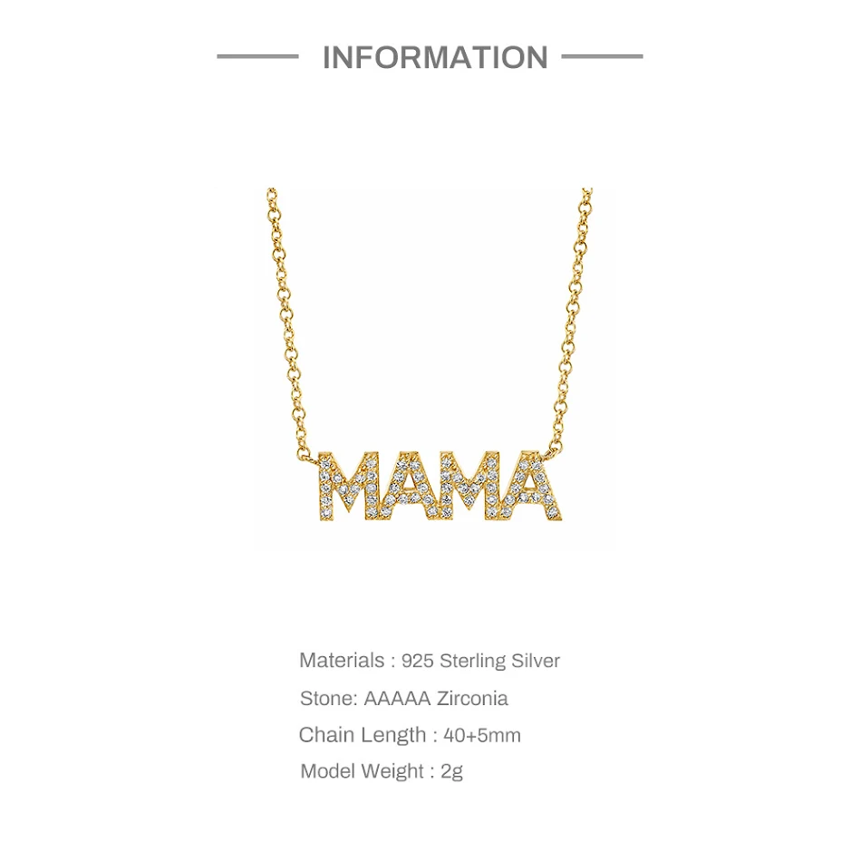S925 Sterling Zilver Mama Diamant Letterketting, een betekenisvol cadeau voor moeders. Toon je liefde met deze elegante en schitterende ketting.