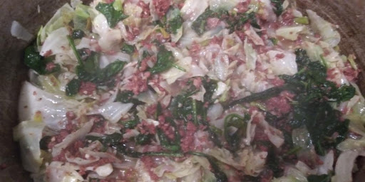 Smothered Cabbage and Corned Beef with spinach surprise!