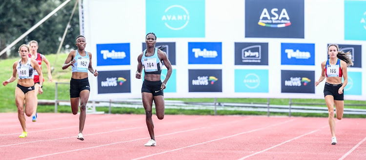 Amantle Montsho of Botswana wins the 400m race during the ASA Athletix Invitational Meet powered by AVANTI at Ruimsig Athletics Stadium on March 23, 2021 in Johannesburg, South Africa.