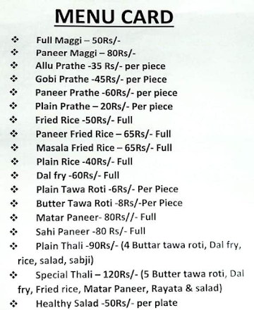 Fresh Indian Food menu 