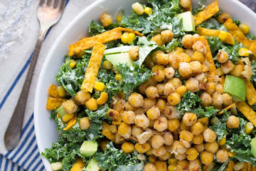 Kale Caesar Salad with Garlic Chickpeas