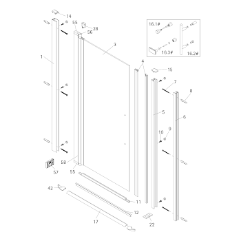 Dichtungssatz für 5 mm Drehtür (an Nebenteil) in Nische