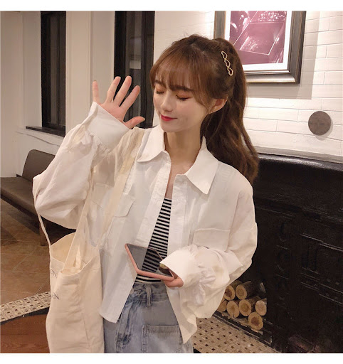 Title 3, Korean style loose long-sleeved shirt student a...