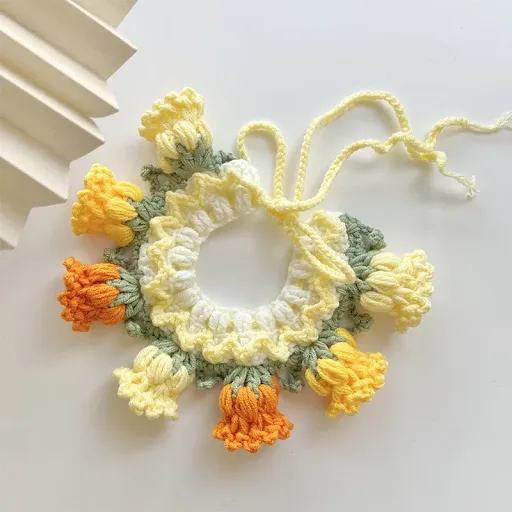 Pet Knitted Necklace Cat Dog Ins Knitted Scarf Pet Saliva Scarf Orchid Bell Flower Puppy Accessories Dog Collar Pet Supp