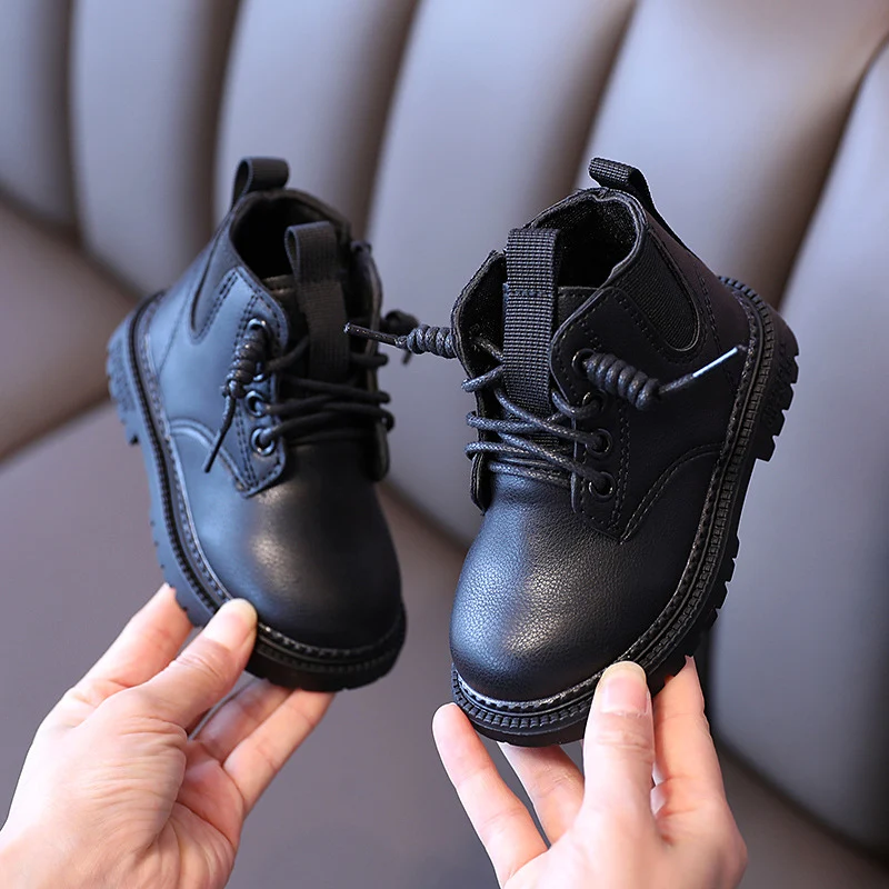 Bottes en cuir imperméables pour enfants Baskets pour tout-petits Bottes de neige pour filles Chaussures d'hiver pour garçons beige et confortables