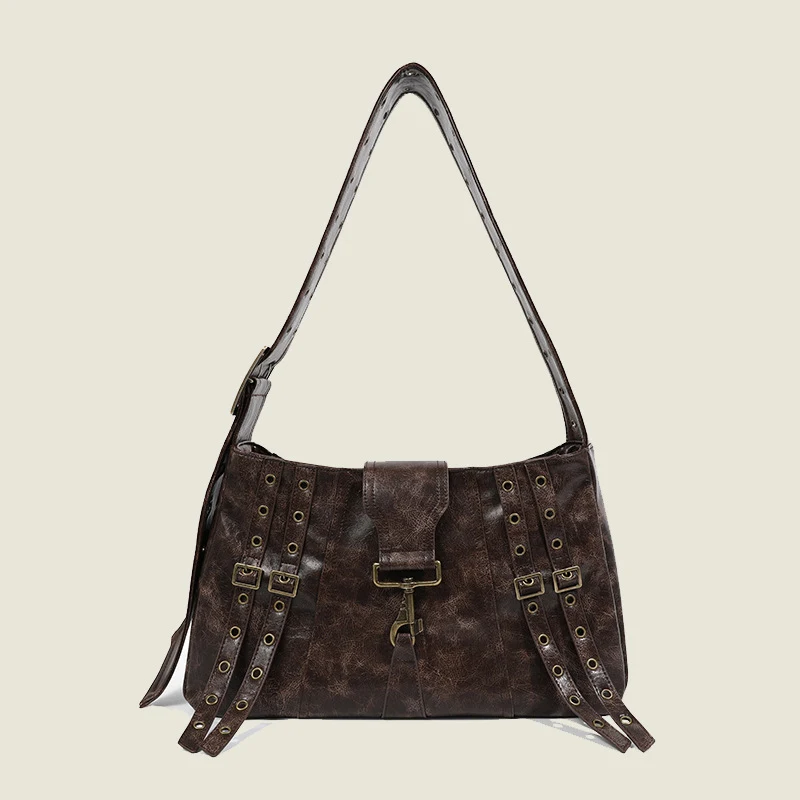 Punkowa Torba Crossbody z Ciężkim Metalem Duża Pojemność Dekoracyjny Pasek Swobodny Styl Idealna na Co Dzień
