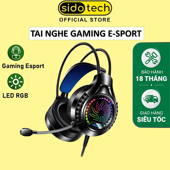 Tai Nghe Chụp Tai Gaming Sidotech Q7 Có Mic Chống Ồn Siêu Bass Led Rgb Đổi Màu Chụp Tai Êm Ái Cho Game Thủ Streamer