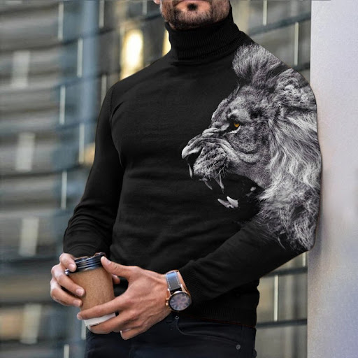 Title 1, Mens Autumn Winter Long Sleeve Turtleneck T Sh...