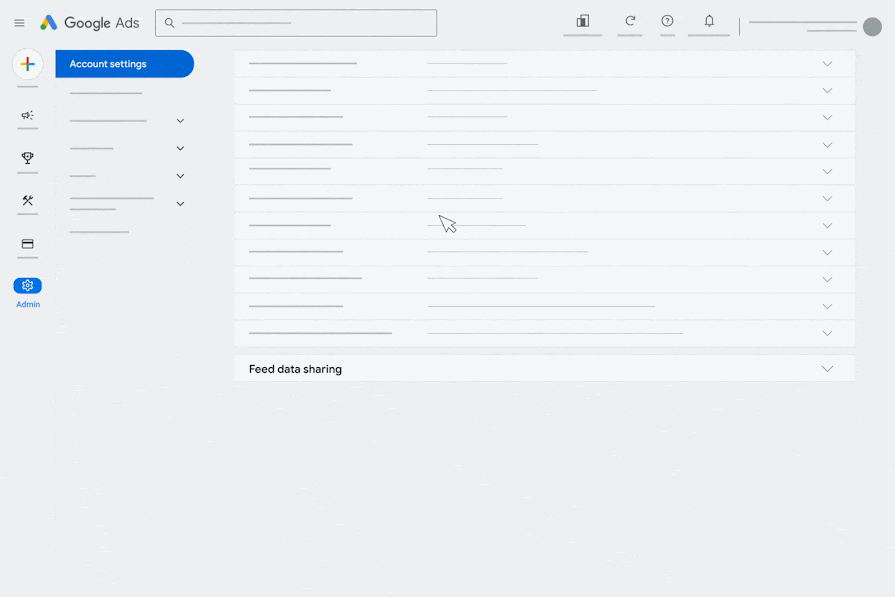 An illustration showing navigation to the feed data sharing options using Account settings.
